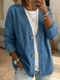 🧥 50% OFF NOW! ✨ Women's Classic Button Front Denim Jacket – V-Neck, Breathable Fabric & Relaxed Fit 💙