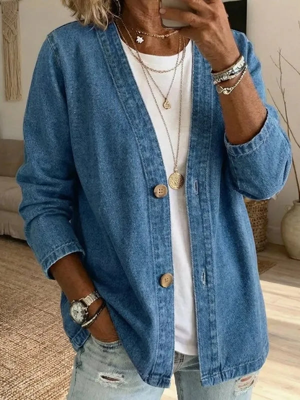 🧥 50% OFF NOW! ✨ Women's Classic Button Front Denim Jacket – V-Neck, Breathable Fabric & Relaxed Fit 💙