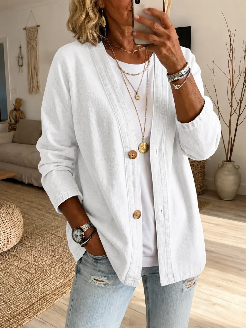 🧥 50% OFF NOW! ✨ Women's Classic Button Front Denim Jacket – V-Neck, Breathable Fabric & Relaxed Fit 💙