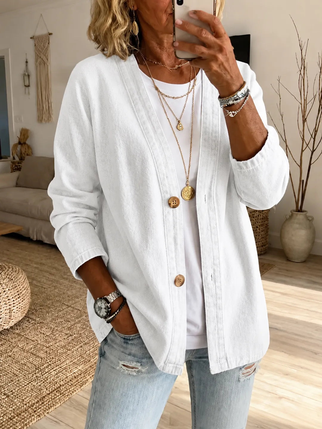 🧥 50% OFF NOW! ✨ Women's Classic Button Front Denim Jacket – V-Neck, Breathable Fabric & Relaxed Fit 💙