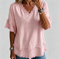 🔥Vintage Frayed V-Neck Linen Blend Top