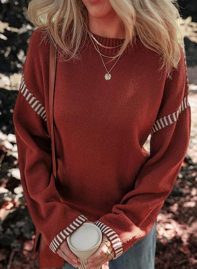 Sweaters for Women Crewneck Long Sleeve Contrast Cable Knit Tops