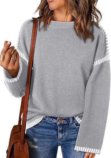 Sweaters for Women Crewneck Long Sleeve Contrast Cable Knit Tops