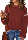 Sweaters for Women Crewneck Long Sleeve Contrast Cable Knit Tops