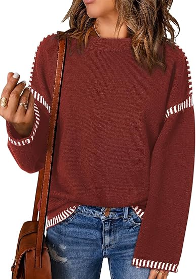 Sweaters for Women Crewneck Long Sleeve Contrast Cable Knit Tops