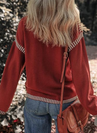 Sweaters for Women Crewneck Long Sleeve Contrast Cable Knit Tops