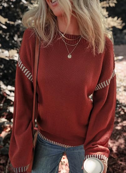 Sweaters for Women Crewneck Long Sleeve Contrast Cable Knit Tops