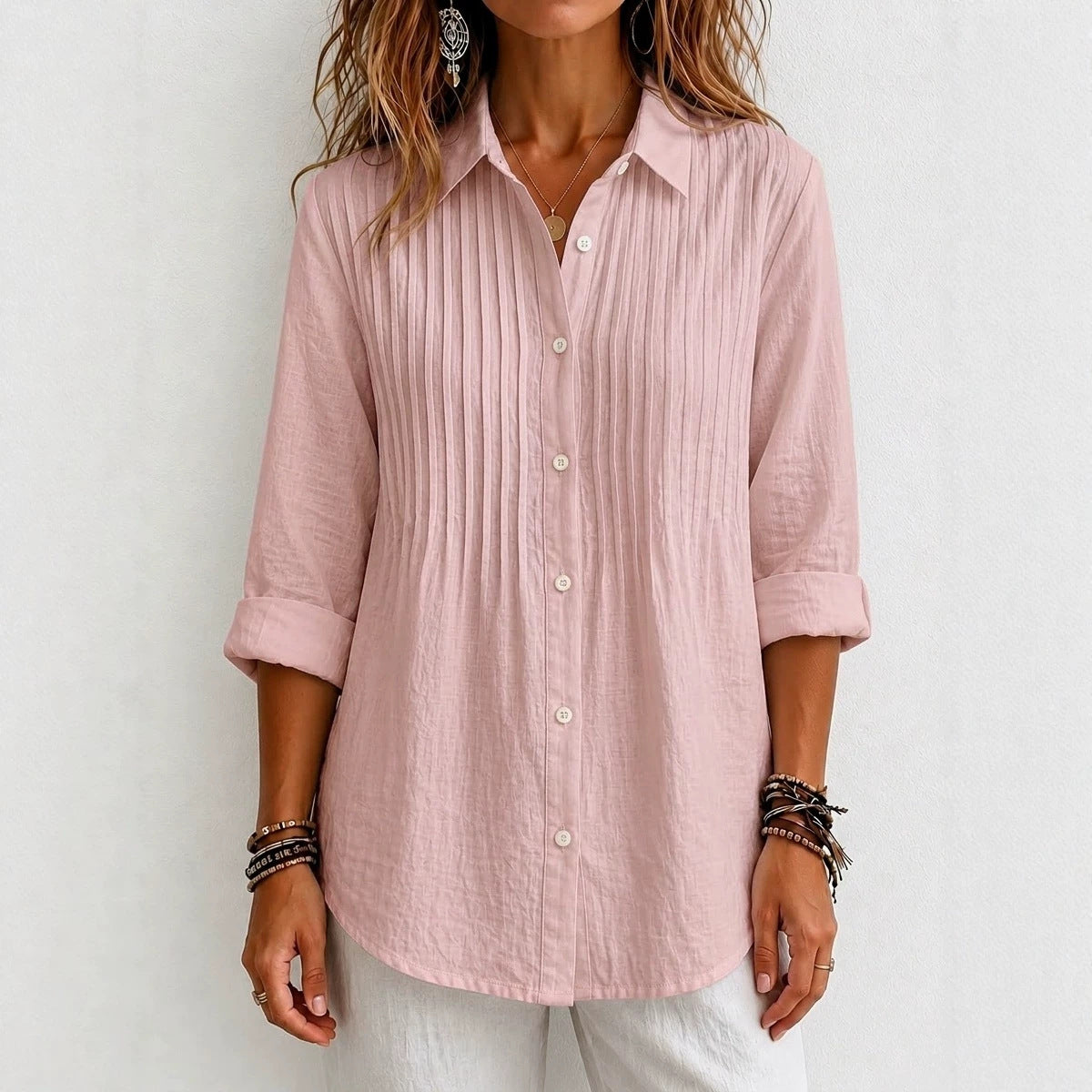 Today 50% Off🔥 Women's Solid-color Casual Pleated Cotton-linen Shirt