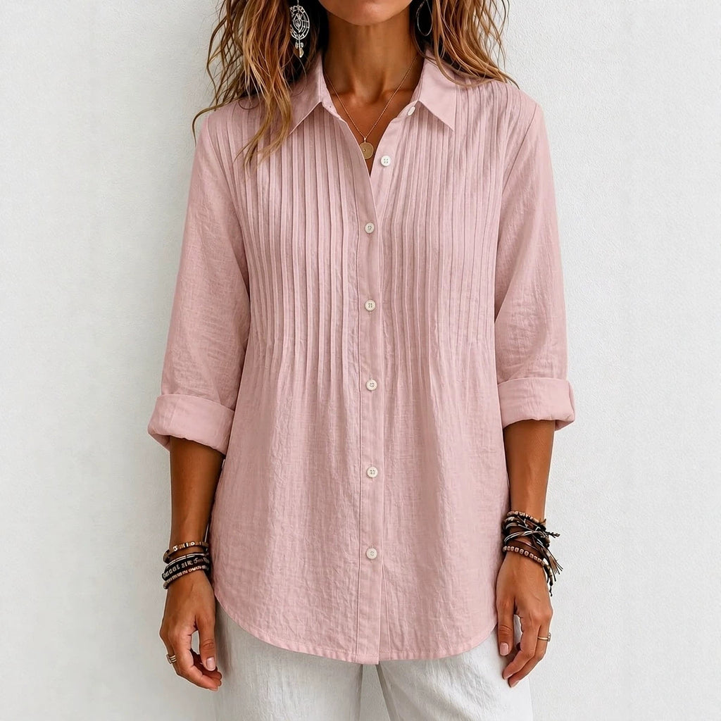 Today 50% Off🔥 Women's Solid-color Casual Pleated Cotton-linen Shirt