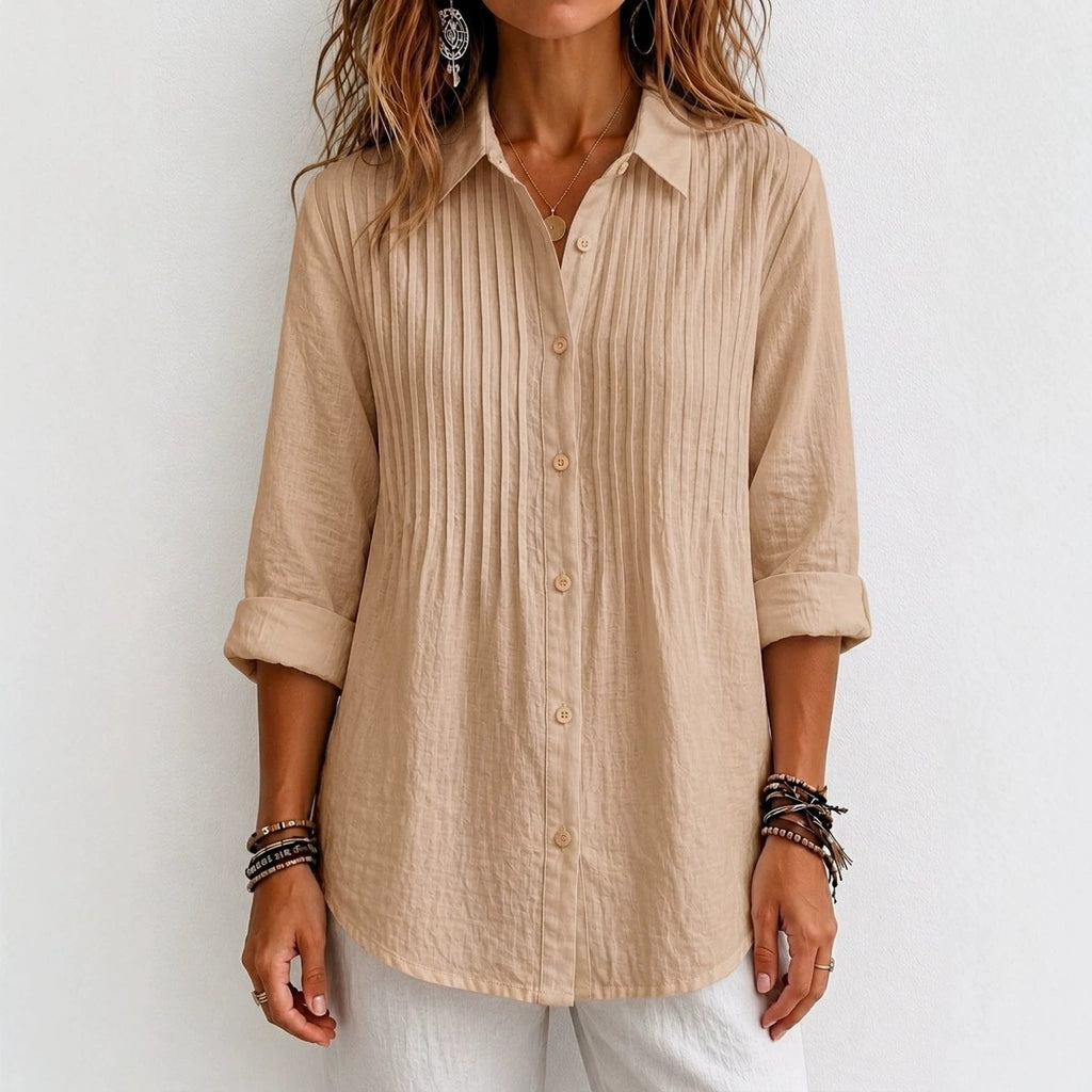 Today 50% Off🔥 Women's Solid-color Casual Pleated Cotton-linen Shirt