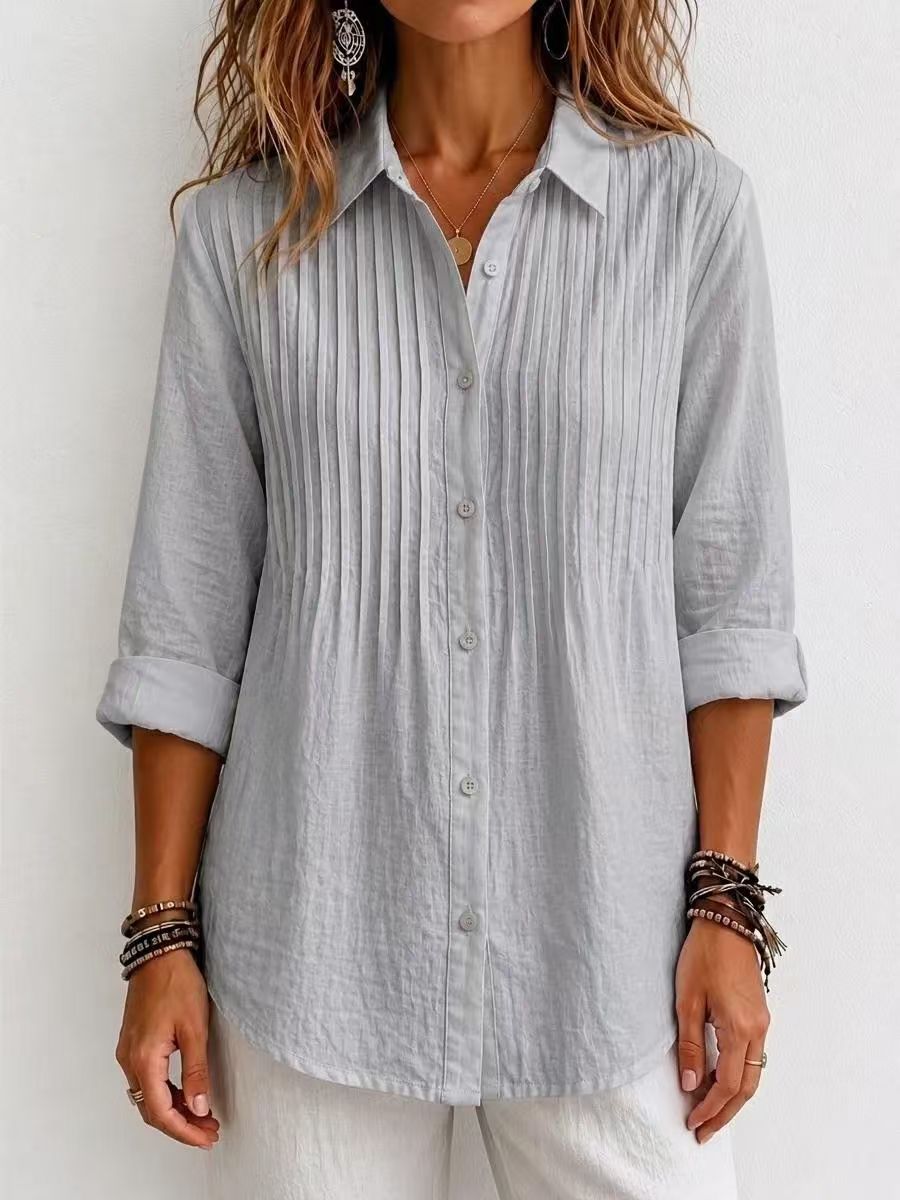 Today 50% Off🔥 Women's Solid-color Casual Pleated Cotton-linen Shirt