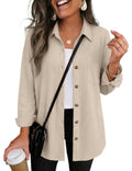 Womens Waffle Knit Shacket Button Down Long Sleeve Tops with Pocket