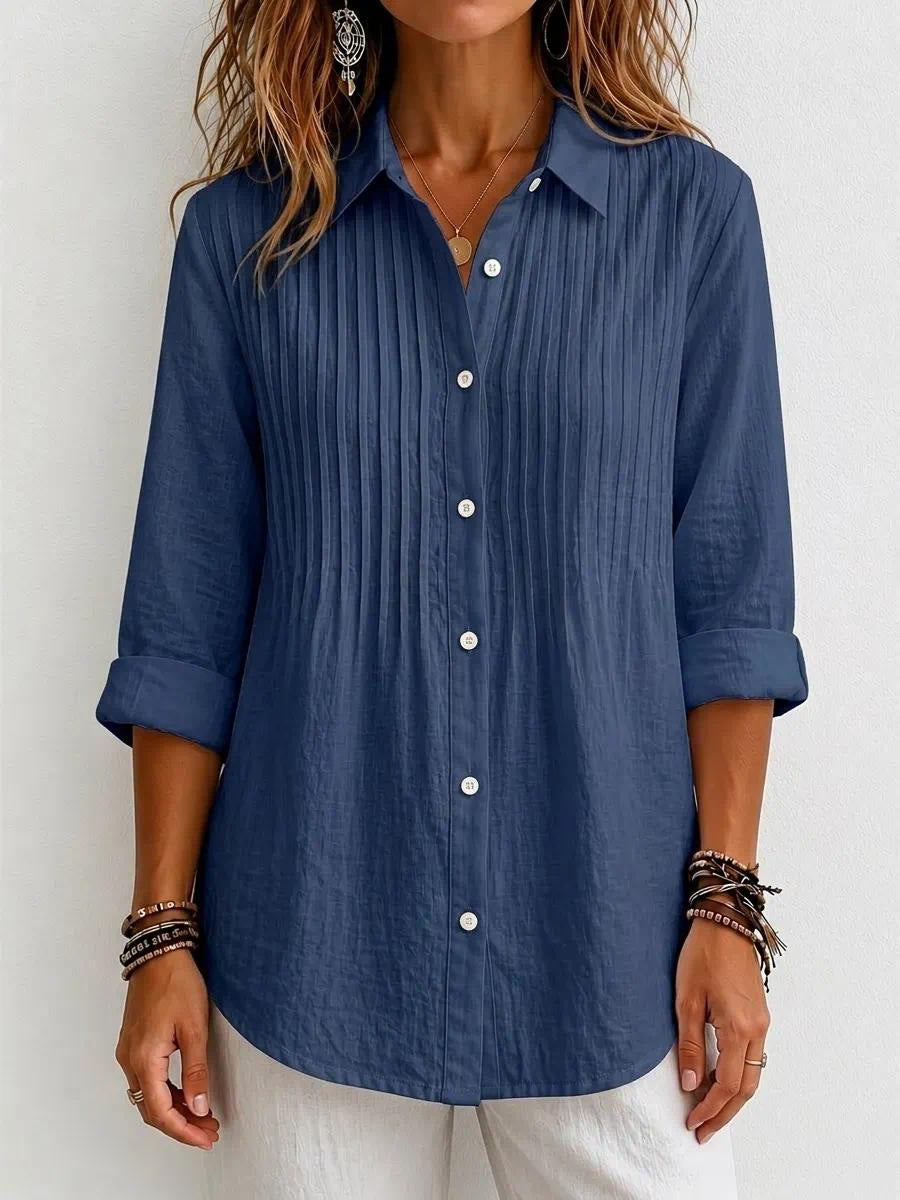 Today 50% Off🔥 Women's Solid-color Casual Pleated Cotton-linen Shirt