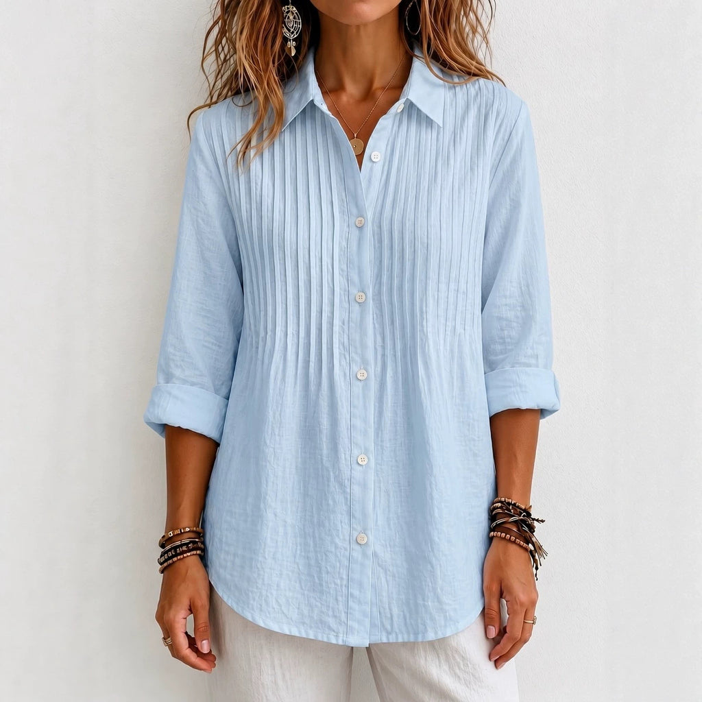 Today 50% Off🔥 Women's Solid-color Casual Pleated Cotton-linen Shirt