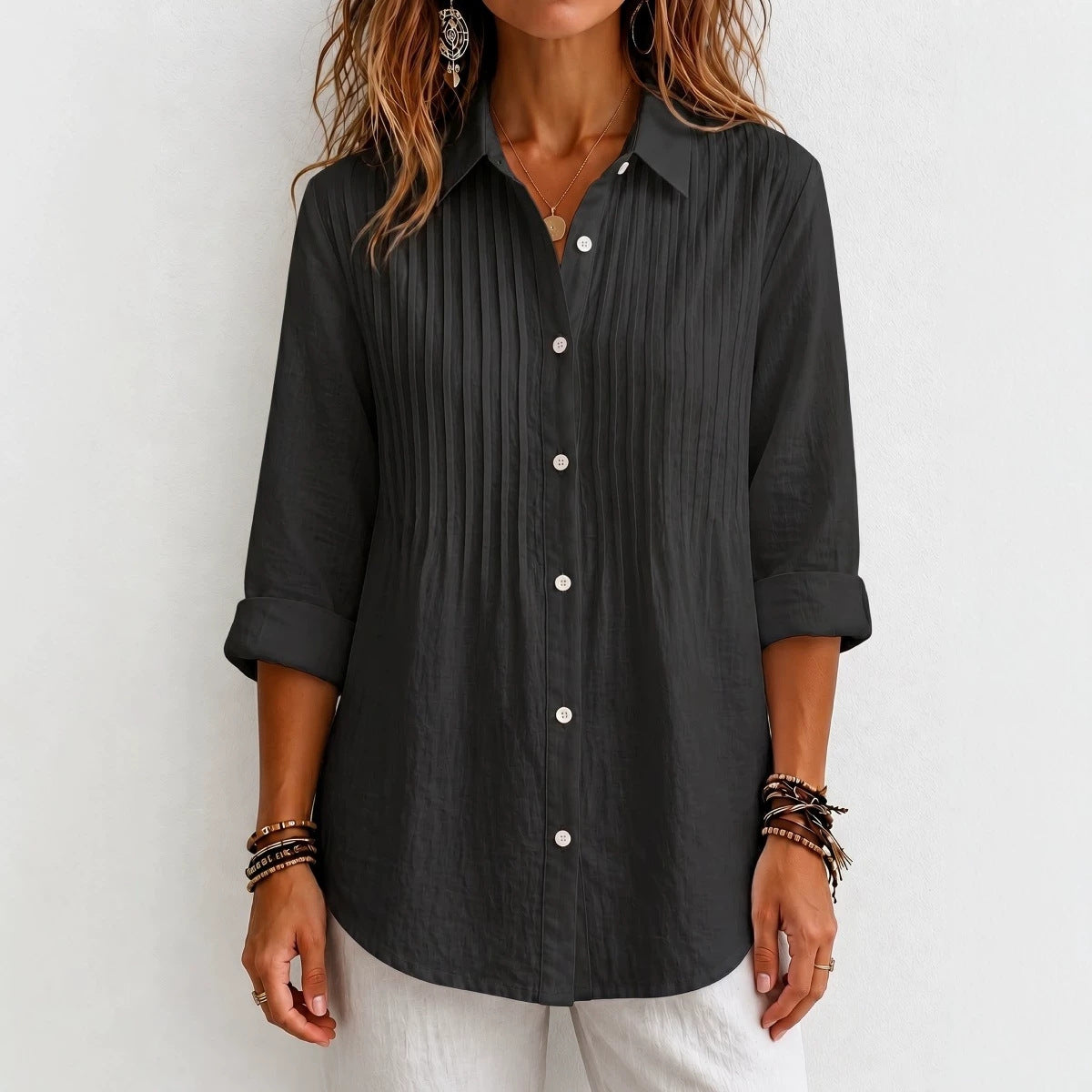 Today 50% Off🔥 Women's Solid-color Casual Pleated Cotton-linen Shirt
