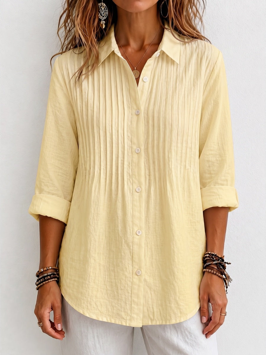 Today 50% Off🔥 Women's Solid-color Casual Pleated Cotton-linen Shirt