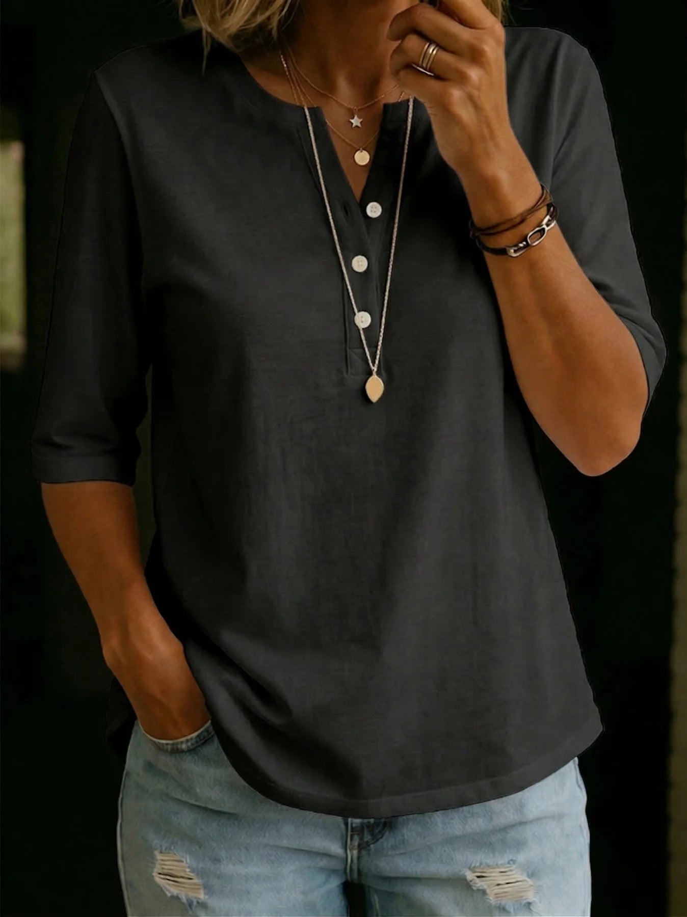 🔥 ClassicHenley Collar 100% Cotton T-shirt