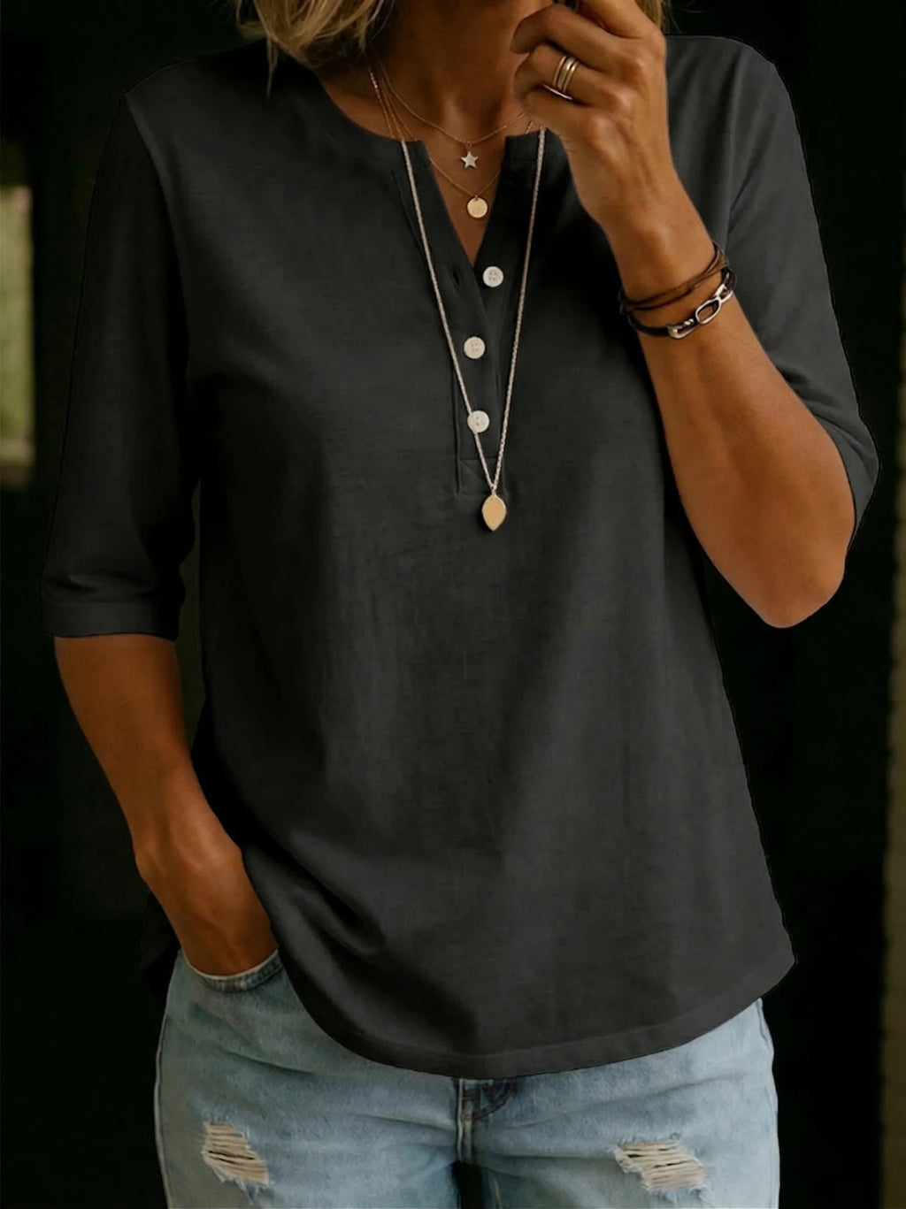 🔥 ClassicHenley Collar 100% Cotton T-shirt