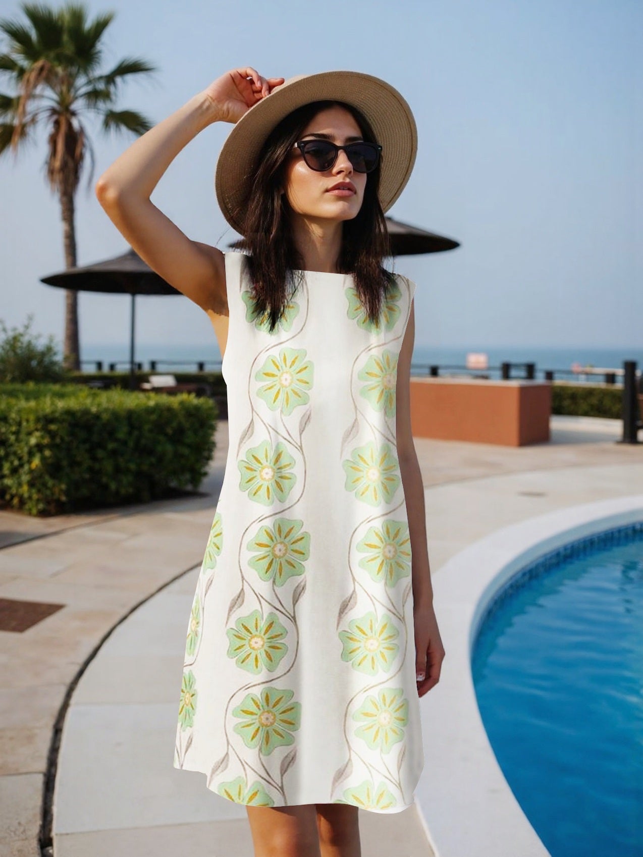 Summer Sleeveless Printed Midi Dress For Women
