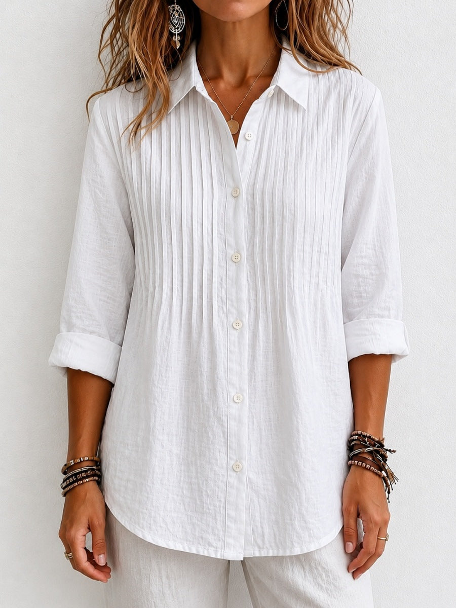 Today 50% Off🔥 Women's Solid-color Casual Pleated Cotton-linen Shirt